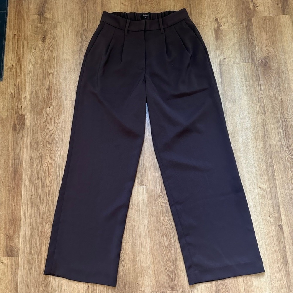Quince Stretch Crepe Pleated Wide Leg Pants Coffee Bean Brown Size 4
